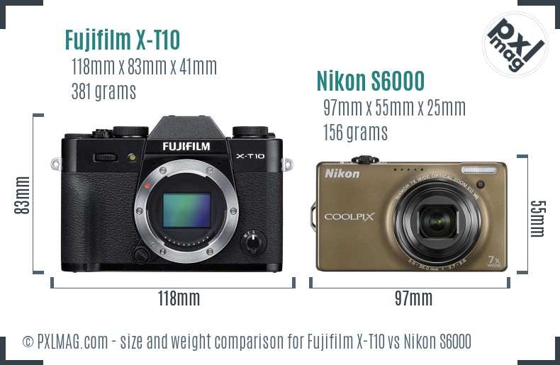 Fujifilm X-T10 vs Nikon S6000 size comparison