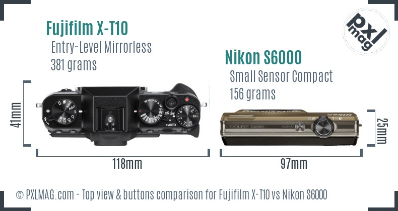 Fujifilm X-T10 vs Nikon S6000 top view buttons comparison
