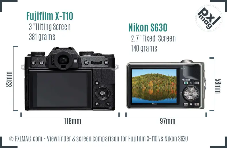 Fujifilm X-T10 vs Nikon S630 Screen and Viewfinder comparison