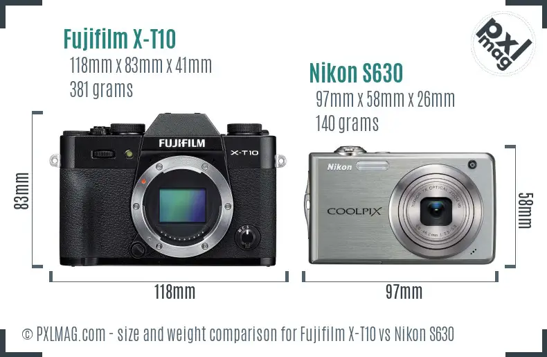 Fujifilm X-T10 vs Nikon S630 size comparison