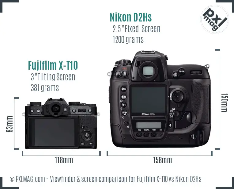 Fujifilm X-T10 vs Nikon D2Hs Screen and Viewfinder comparison