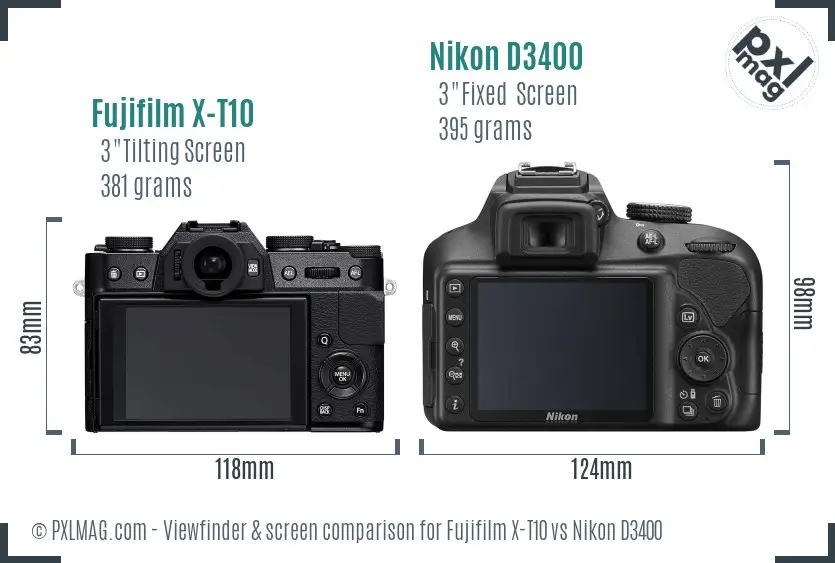 Fujifilm X-T10 vs Nikon D3400 Screen and Viewfinder comparison Fujifilm X-T10 vs Nikon D3400 Screen and Viewfinder comparison