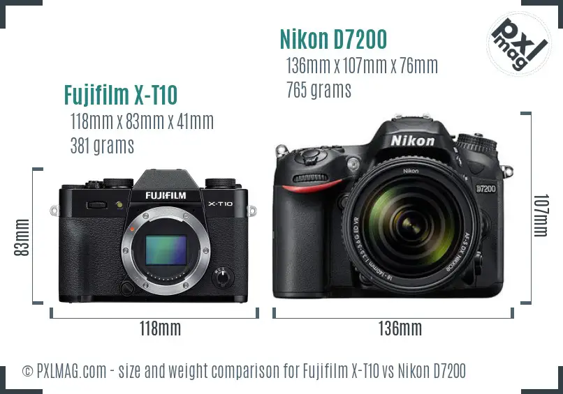Fujifilm X-T10 vs Nikon D7200 size comparison