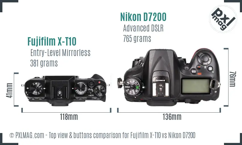 Fujifilm X-T10 vs Nikon D7200 top view buttons comparison