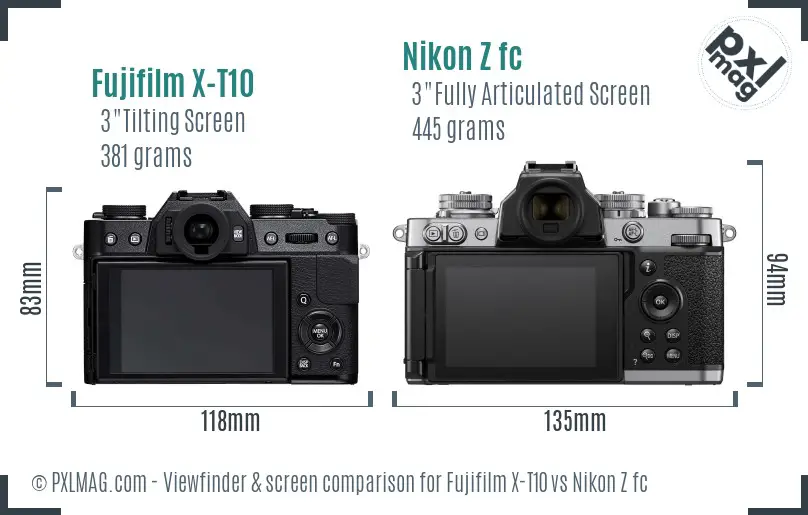 Fujifilm X-T10 vs Nikon Z fc Screen and Viewfinder comparison