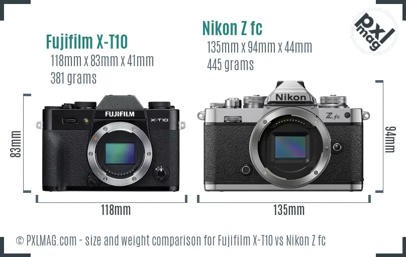 Fujifilm X-T10 vs Nikon Z fc size comparison