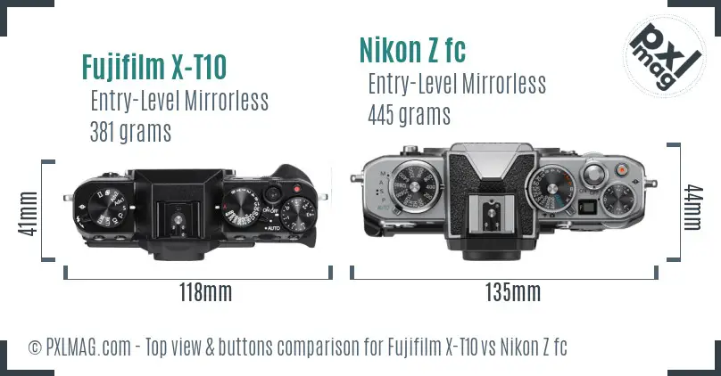 Fujifilm X-T10 vs Nikon Z fc top view buttons comparison