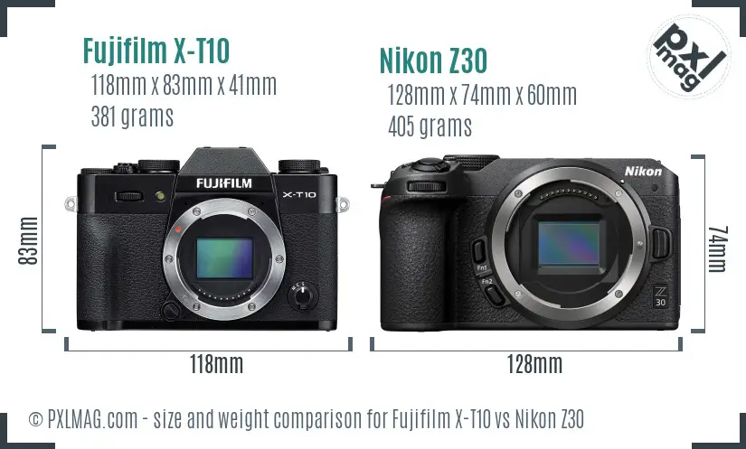 Fujifilm X-T10 vs Nikon Z30 size comparison