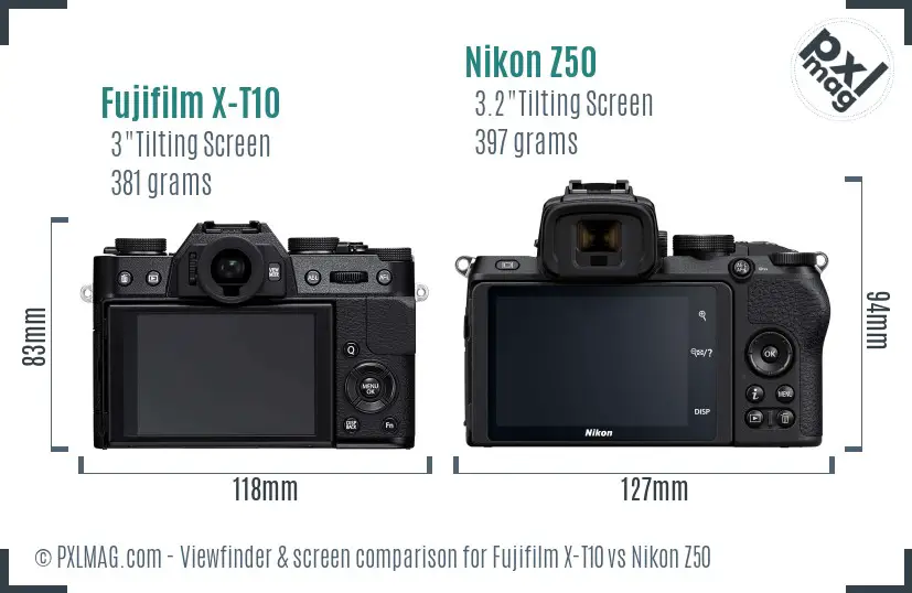 Fujifilm X-T10 vs Nikon Z50 Screen and Viewfinder comparison