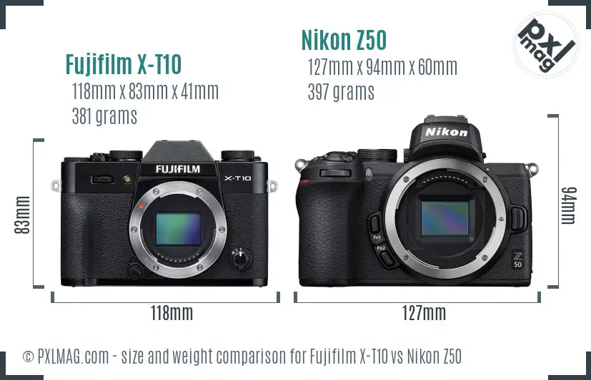 Fujifilm X-T10 vs Nikon Z50 size comparison