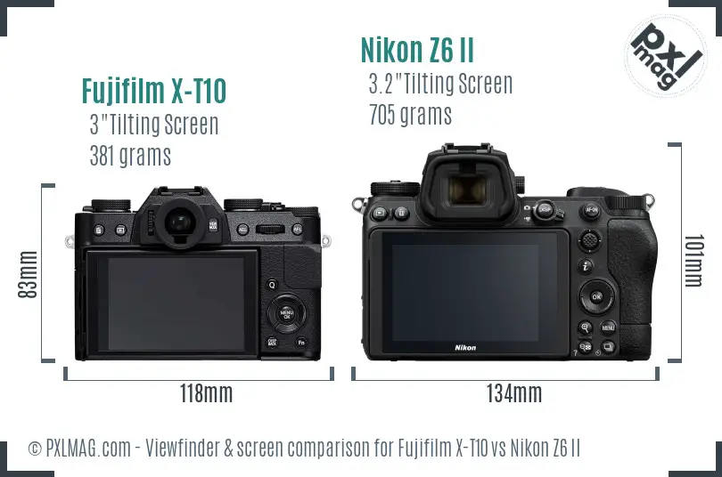 Fujifilm X-T10 vs Nikon Z6 II Screen and Viewfinder comparison
