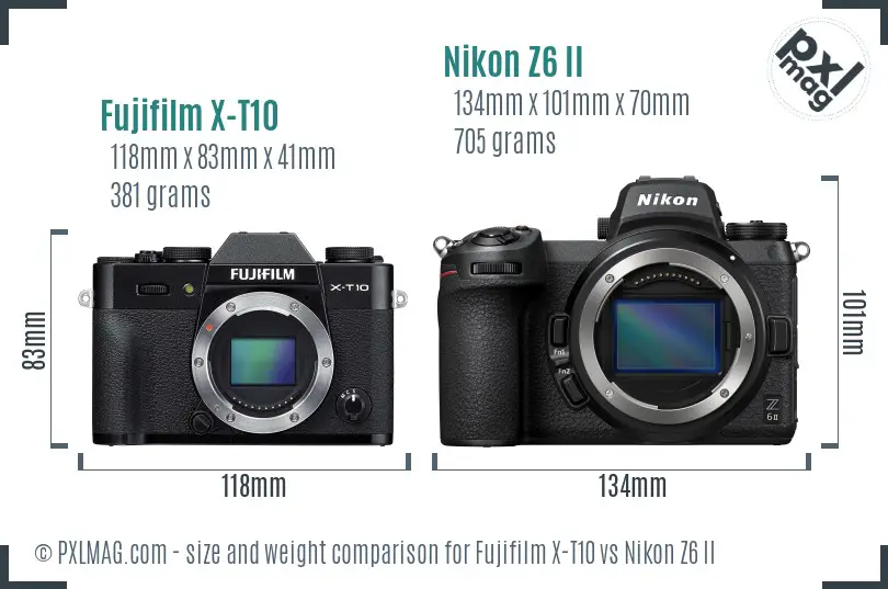 Fujifilm X-T10 vs Nikon Z6 II size comparison