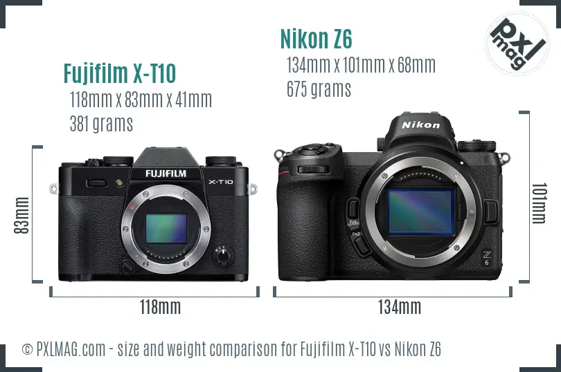 Fujifilm X-T10 vs Nikon Z6 size comparison