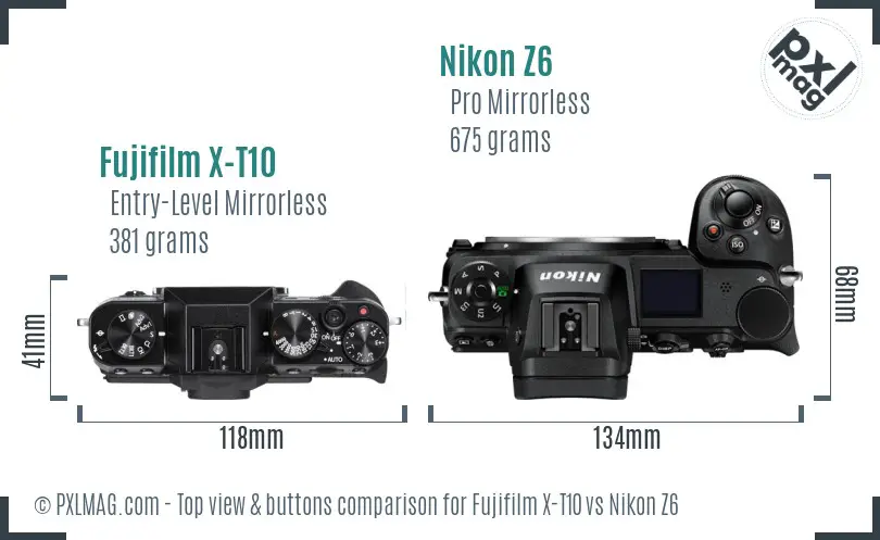 Fujifilm X-T10 vs Nikon Z6 top view buttons comparison