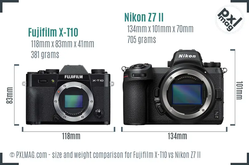 Fujifilm X-T10 vs Nikon Z7 II size comparison