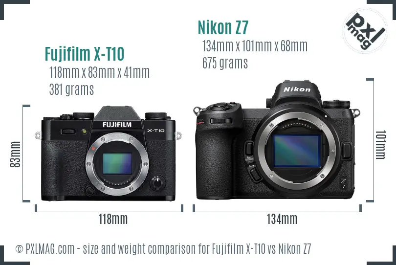 Fujifilm X-T10 vs Nikon Z7 size comparison