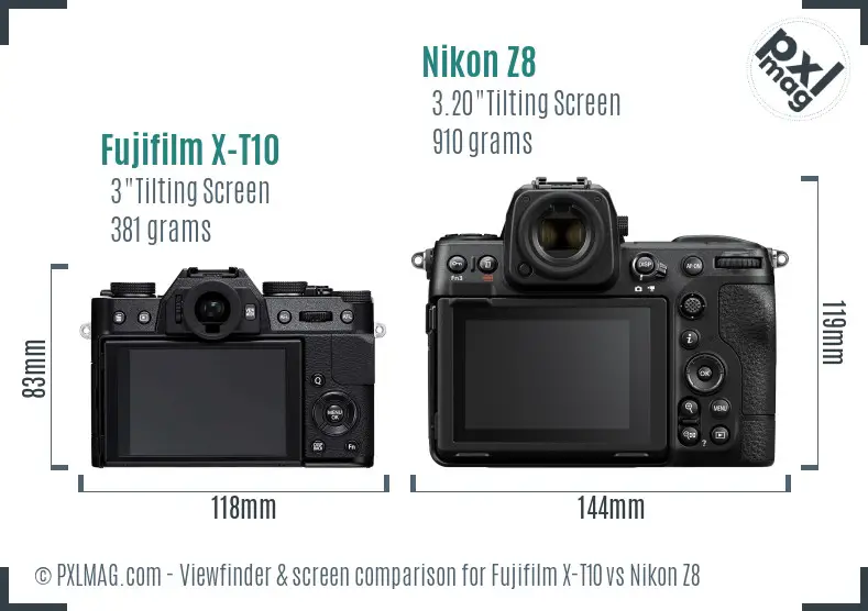 Fujifilm X-T10 vs Nikon Z8 Screen and Viewfinder comparison