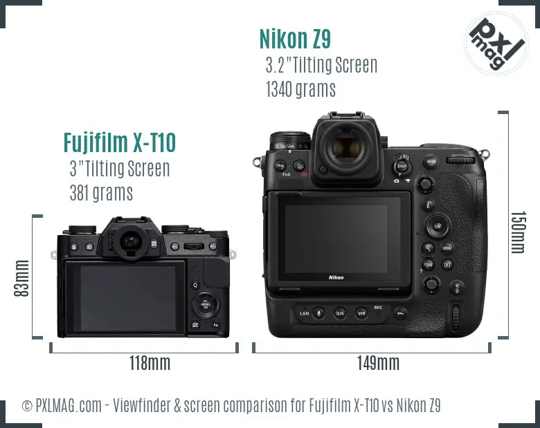 Fujifilm X-T10 vs Nikon Z9 Screen and Viewfinder comparison