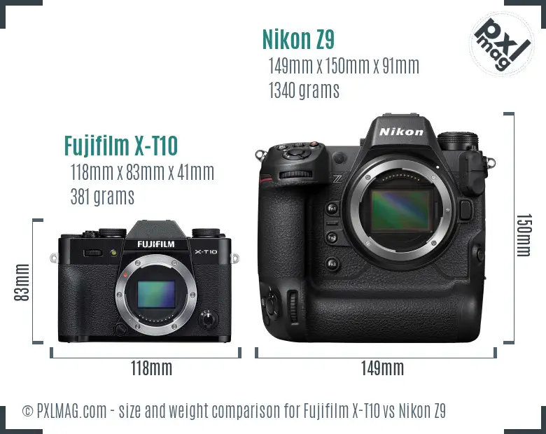 Fujifilm X-T10 vs Nikon Z9 size comparison