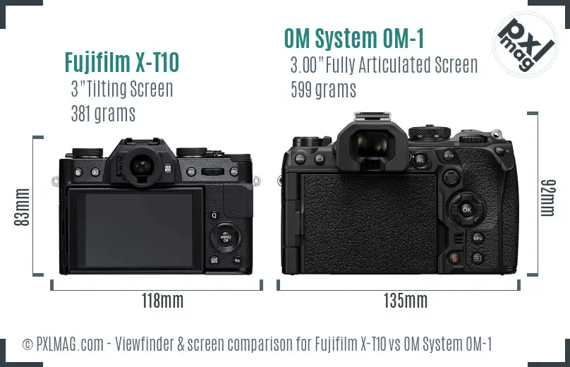 Fujifilm X-T10 vs OM System OM-1 Screen and Viewfinder comparison