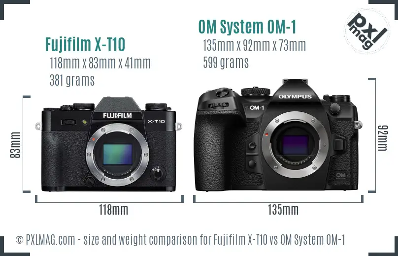 Fujifilm X-T10 vs OM System OM-1 size comparison