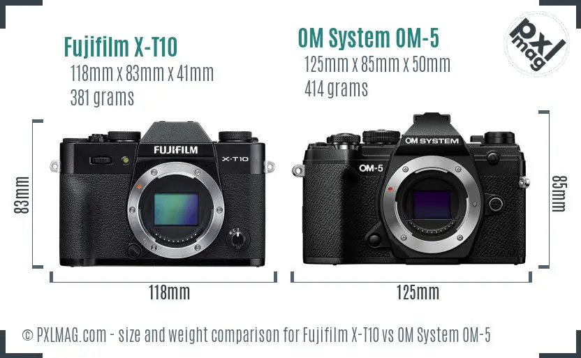 Fujifilm X-T10 vs OM System OM-5 size comparison Fujifilm X-T10 vs OM System OM-5 size comparison