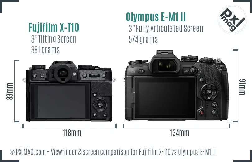 Fujifilm X-T10 vs Olympus E-M1 II Screen and Viewfinder comparison