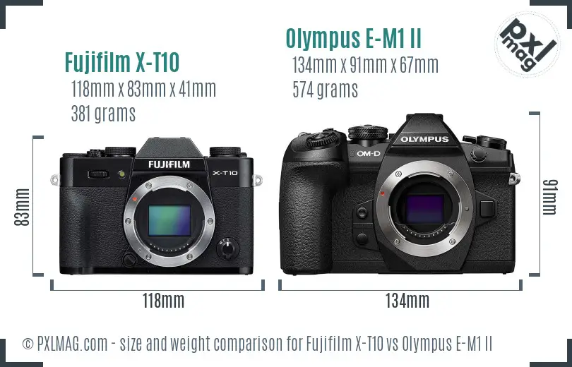 Fujifilm X-T10 vs Olympus E-M1 II size comparison