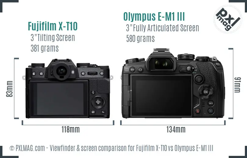 Fujifilm X-T10 vs Olympus E-M1 III Screen and Viewfinder comparison