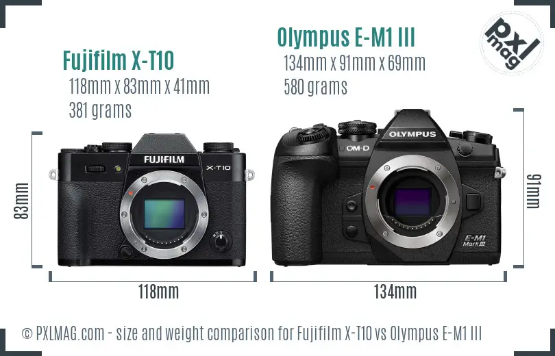 Fujifilm X-T10 vs Olympus E-M1 III size comparison