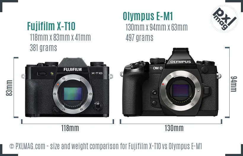 Fujifilm X-T10 vs Olympus E-M1 size comparison