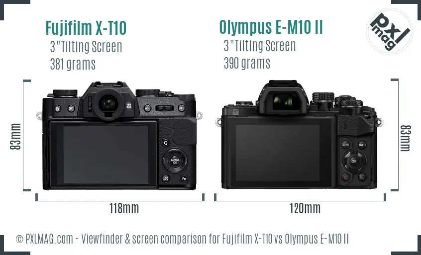 Fujifilm X-T10 vs Olympus E-M10 II Screen and Viewfinder comparison