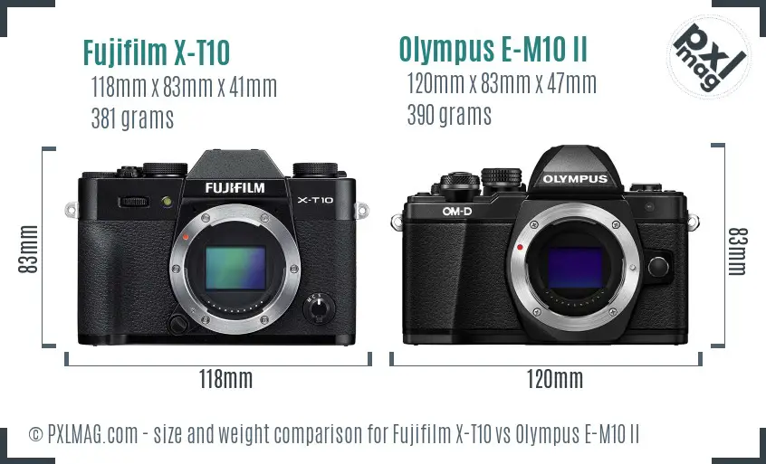 Fujifilm X-T10 vs Olympus E-M10 II size comparison