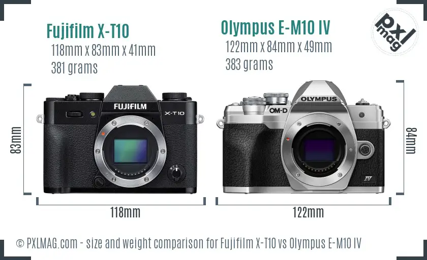 Fujifilm X-T10 vs Olympus E-M10 IV size comparison