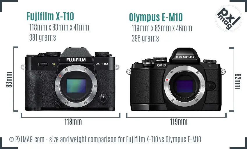 Fujifilm X-T10 vs Olympus E-M10 size comparison Fujifilm X-T10 vs Olympus E-M10 size comparison