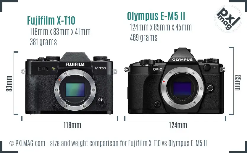 Fujifilm X-T10 vs Olympus E-M5 II size comparison