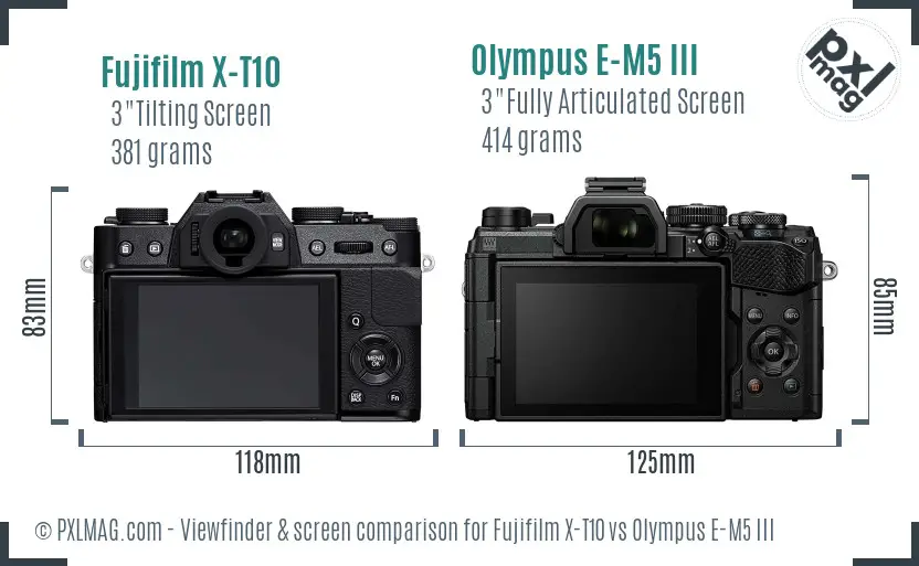 Fujifilm X-T10 vs Olympus E-M5 III Screen and Viewfinder comparison