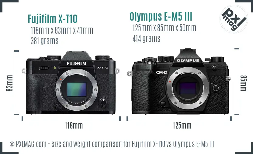 Fujifilm X-T10 vs Olympus E-M5 III size comparison