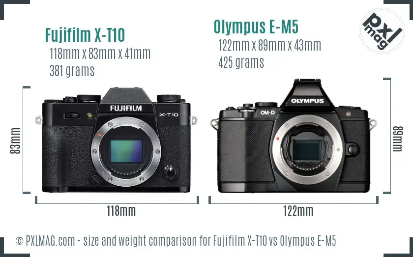 Fujifilm X-T10 vs Olympus E-M5 size comparison