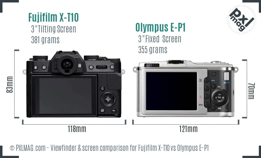 Fujifilm X-T10 vs Olympus E-P1 Screen and Viewfinder comparison