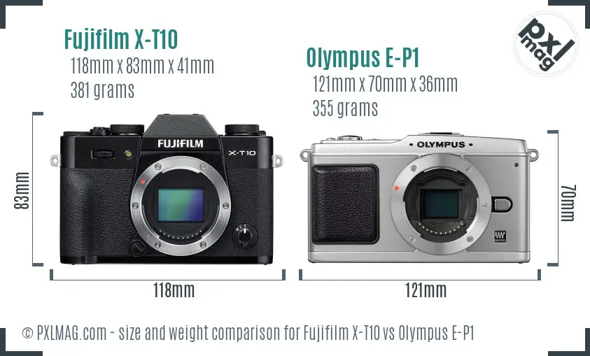 Fujifilm X-T10 vs Olympus E-P1 size comparison