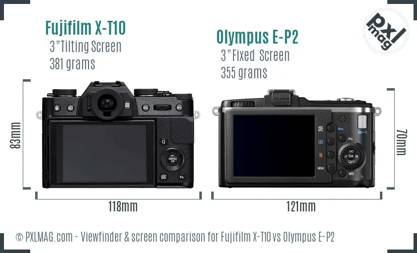 Fujifilm X-T10 vs Olympus E-P2 Screen and Viewfinder comparison