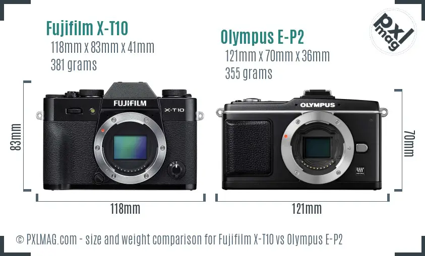 Fujifilm X-T10 vs Olympus E-P2 size comparison