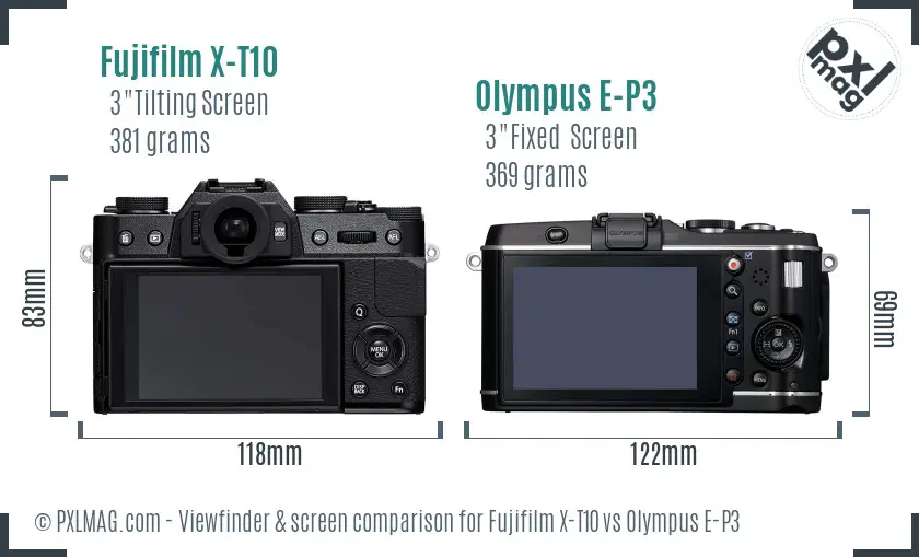 Fujifilm X-T10 vs Olympus E-P3 Screen and Viewfinder comparison