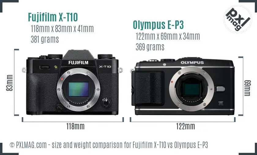 Fujifilm X-T10 vs Olympus E-P3 size comparison