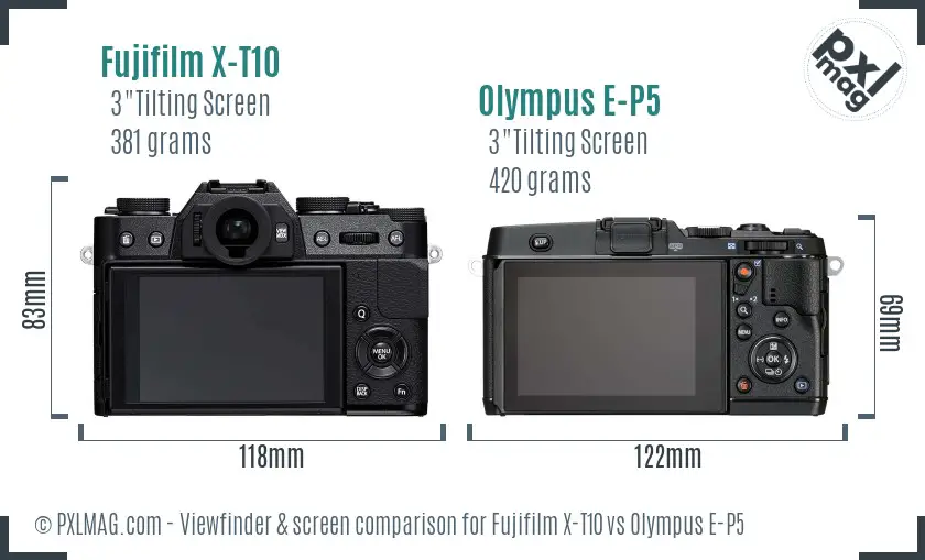 Fujifilm X-T10 vs Olympus E-P5 Screen and Viewfinder comparison