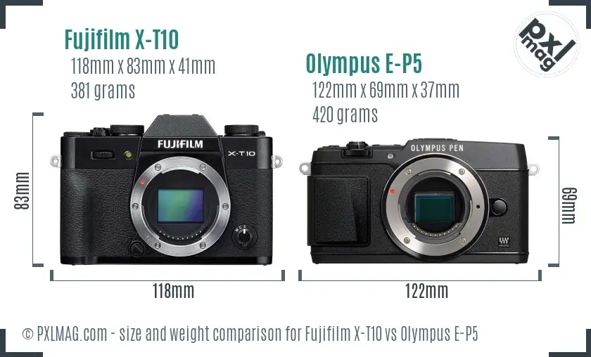 Fujifilm X-T10 vs Olympus E-P5 size comparison