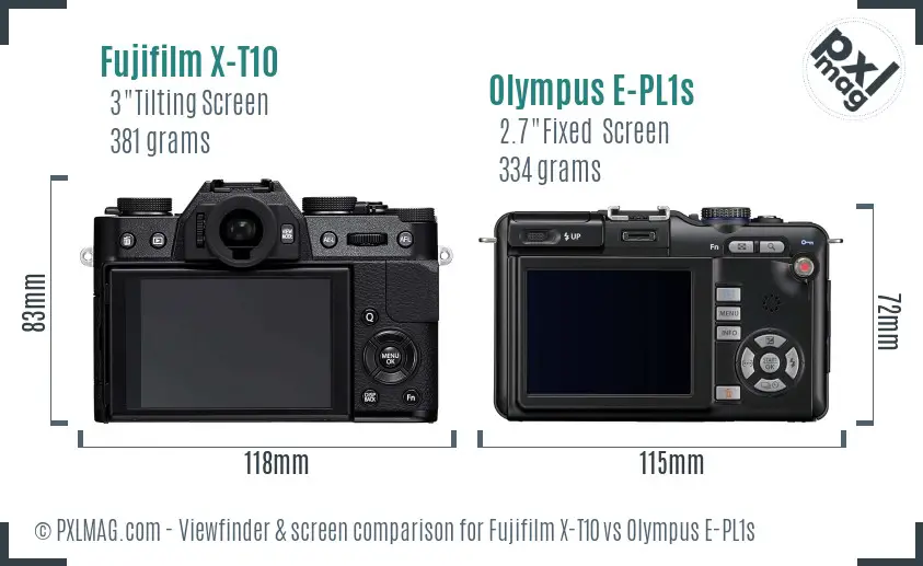 Fujifilm X-T10 vs Olympus E-PL1s Screen and Viewfinder comparison