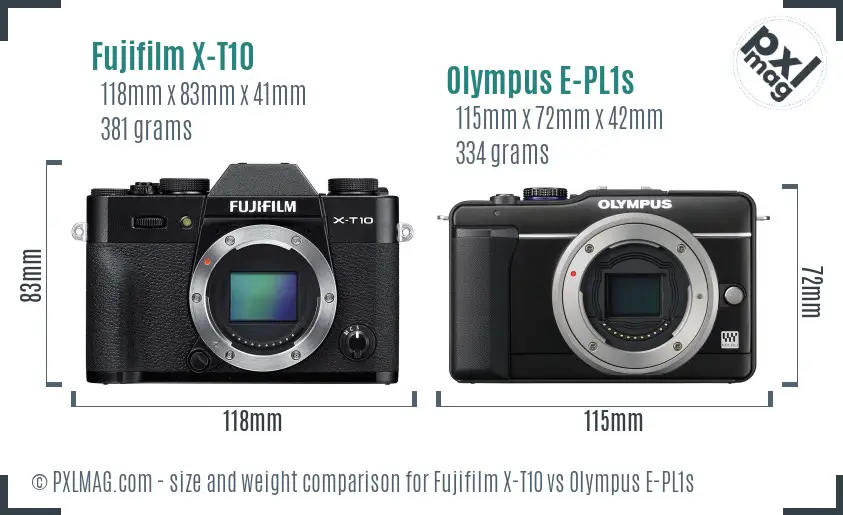 Fujifilm X-T10 vs Olympus E-PL1s size comparison