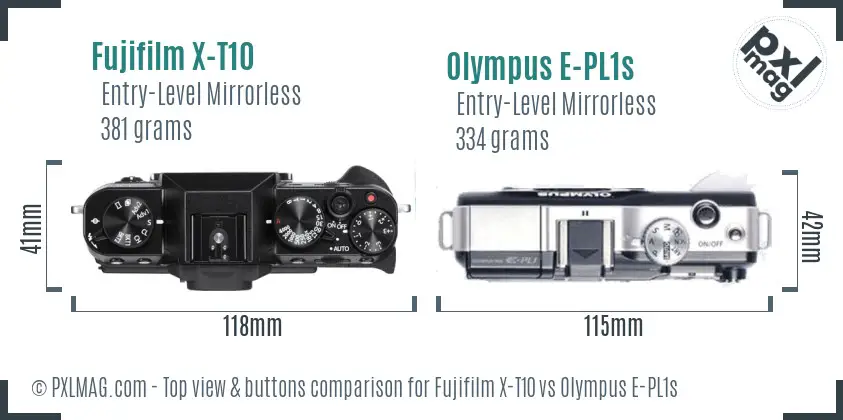 Fujifilm X-T10 vs Olympus E-PL1s top view buttons comparison